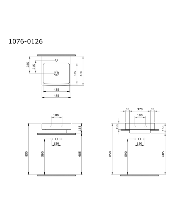Wastafel Bocchi Scala Wit 48x48x10cm met kraangat en overloop