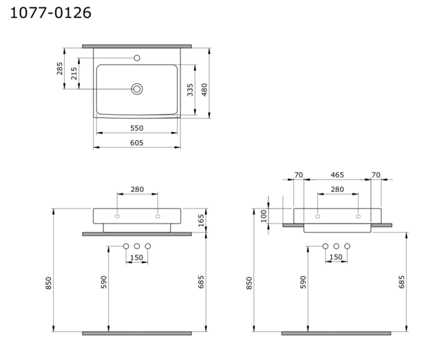 Wastafel Bocchi Scala Wit 60x48x10cm met kraangat en overloop Wastafel Bocchi Scala Wit 60x48x10cm met kraangat en overloop