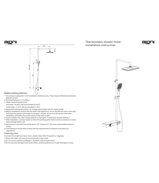 Aloni Ocean Regendouche set met planchet Chroom