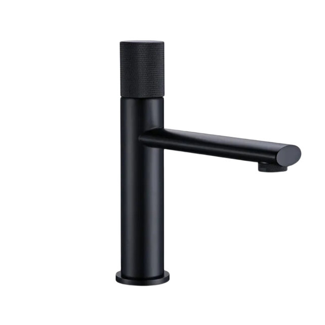 Wastafelkraan Ribbed Lux Mat Zwart Laag Wastafelkraan Ribbed Lux Mat Zwart Laag