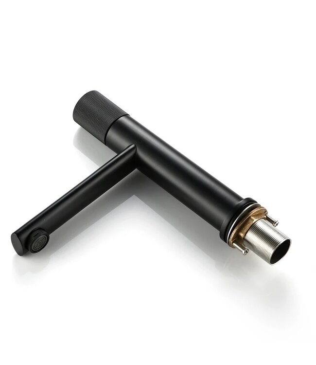 Wastafelkraan Ribbed Lux Mat Zwart Laag