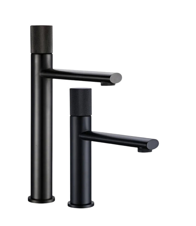 Wastafelkraan Ribbed Lux Mat Zwart Laag