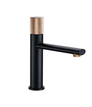 Wastafelkraan Ribbed Lux Mat Zwart - Koper Laag