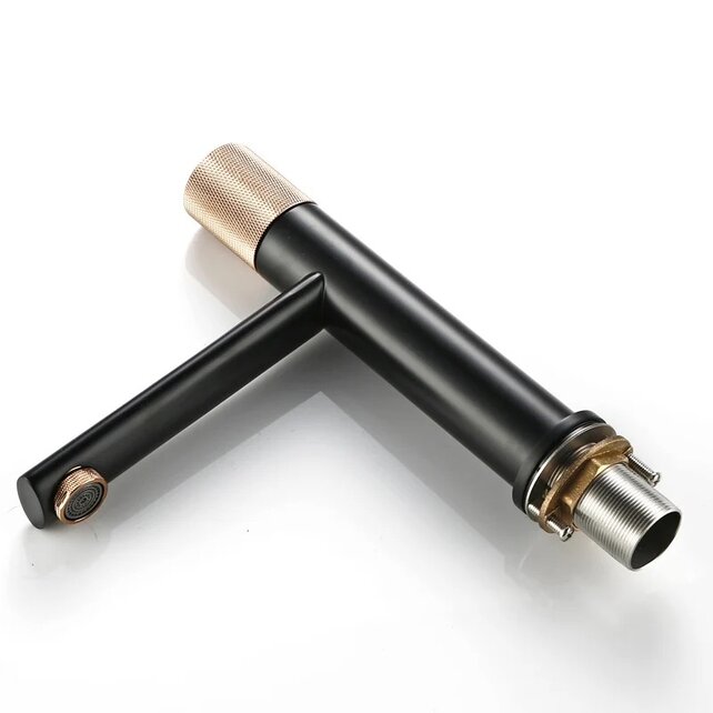 Wastafelkraan Ribbed Lux Mat Zwart - Koper Laag