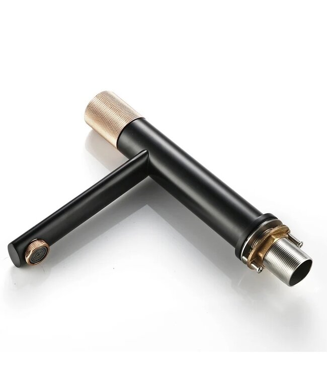 Wastafelkraan Ribbed Lux Mat Zwart - Koper Laag