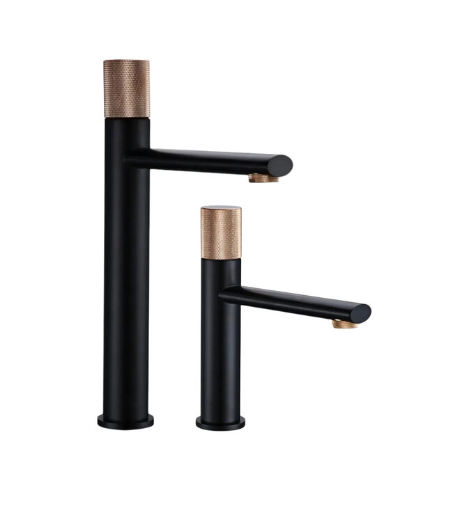 Wastafelkraan Ribbed Lux Mat Zwart - Koper Laag