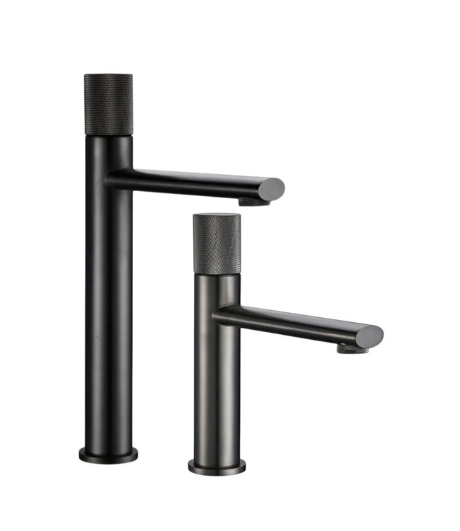 Wastafelkraan Ribbed Lux Gun Metal Laag