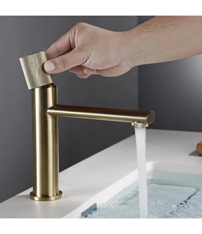 Wastafelkraan Ribbed Lux Geborsteld Goud Laag