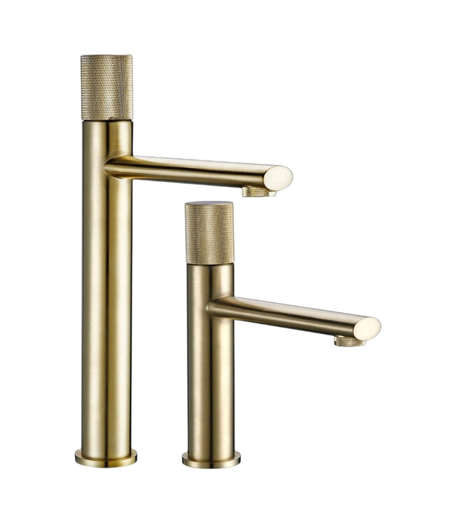 Wastafelkraan Ribbed Lux Geborsteld Goud Laag