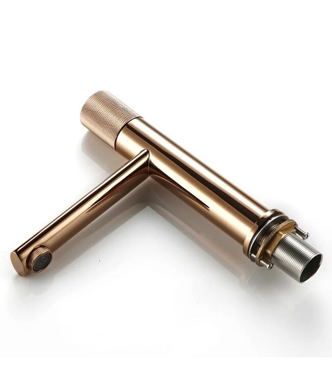 Wastafelkraan Ribbed Lux Koper Rose Glans Laag
