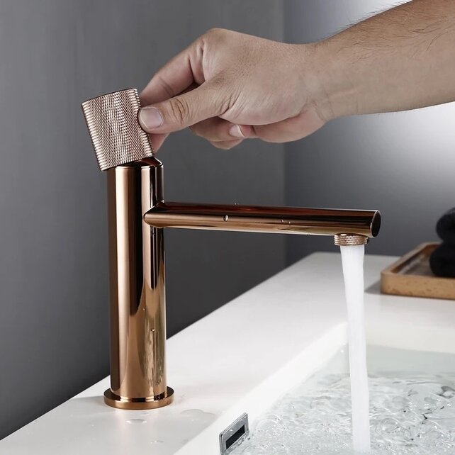 Wastafelkraan Ribbed Lux Koper Rose Glans Laag