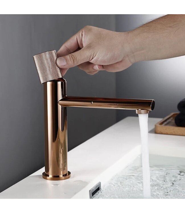 Wastafelkraan Ribbed Lux Koper Rose Glans Laag
