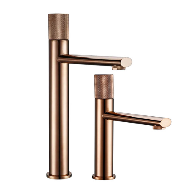 Wastafelkraan Ribbed Lux Koper Rose Glans Laag