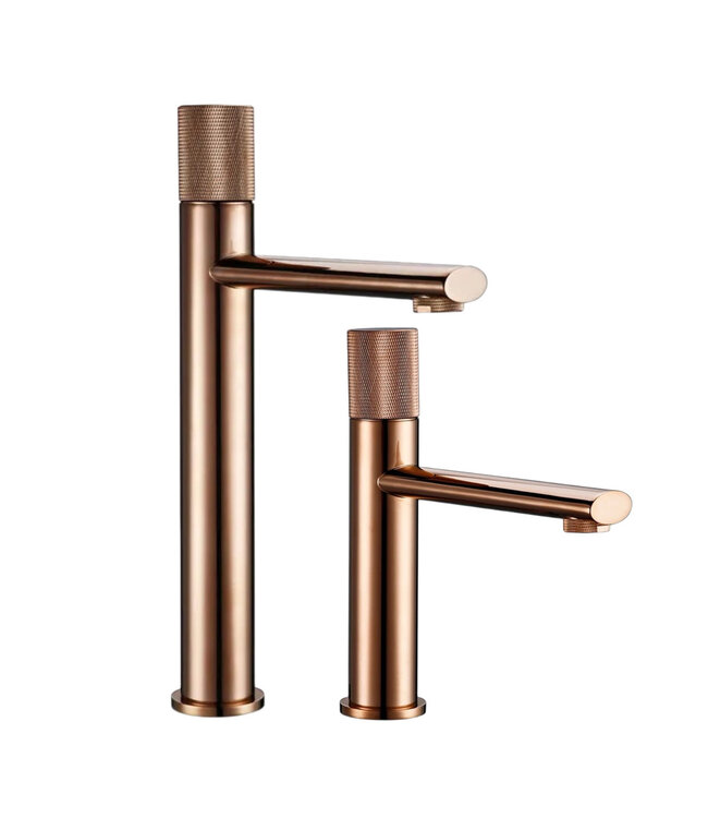 Wastafelkraan Ribbed Lux Koper Rose Glans Laag