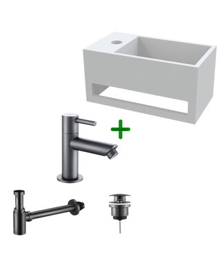 ALONI Aloni Fonteinset Bella Zwart Links Fontein met handdoekhouder Solid surface en Mat Zwart Kraan