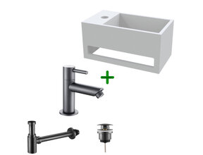 Aloni Fonteinset Bella Gun Metal Links Fontein met handdoekhouder Solid surface en  Gun metal kraan