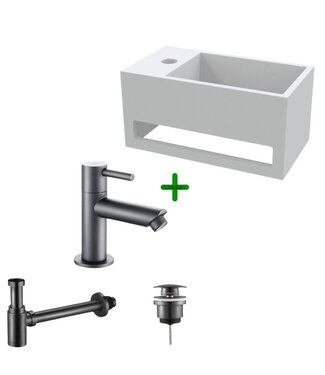 ALONI Aloni Fonteinset Bella Gun Metal Links Fontein met handdoekhouder Solid surface en  Gun metal kraan