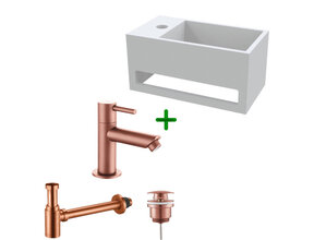 Aloni Fonteinset Bella Geborsteld Koper Links Fontein met handdoekhouder Solid surface en Geborsteld Koper Kraan