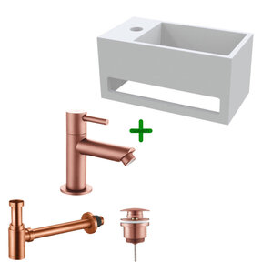 Aloni Fonteinset Bella Geborsteld Koper Links Fontein met handdoekhouder Solid surface en Geborsteld Koper Kraan