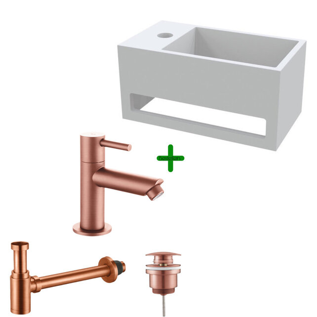 Aloni Fonteinset Bella Geborsteld Koper Links Fontein met handdoekhouder Solid surface en Geborsteld Koper Kraan