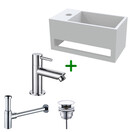 Aloni Fonteinset Bella Chroom Links Fontein met handdoekhouder Solid surface en Chroom Kraan