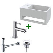 Aloni Fonteinset Bella Chroom Links Fontein met handdoekhouder Solid surface en Chroom Kraan