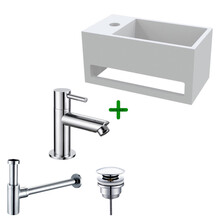 Aloni Fonteinset Bella Chroom Links Fontein met handdoekhouder Solid surface en Chroom Kraan