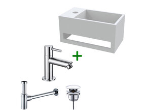 Aloni Fonteinset Bella Chroom Links Fontein met handdoekhouder Solid surface en Chroom Kraan