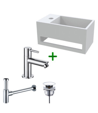 ALONI Aloni Fonteinset Bella Chroom Links Fontein met handdoekhouder Solid surface en Chroom Kraan