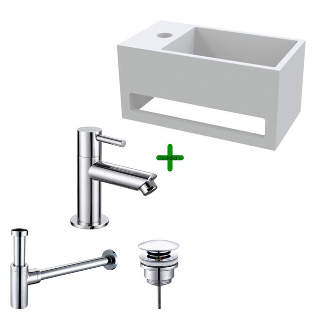 Aloni Fonteinset Bella Chroom Links Fontein met handdoekhouder Solid surface en Chroom Kraan