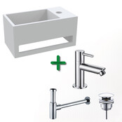 Aloni Fonteinset Bella Chroom Rechts Fontein met handdoekhouder Solid surface en Chroom Kraan Aloni Fonteinset Bella Chroom Rechts Fontein met handdoekhouder Solid surface en Chroom Kraan