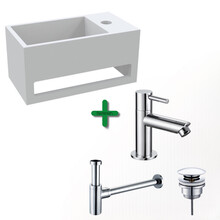 Aloni Fonteinset Bella Chroom Rechts Fontein met handdoekhouder Solid surface en Chroom Kraan