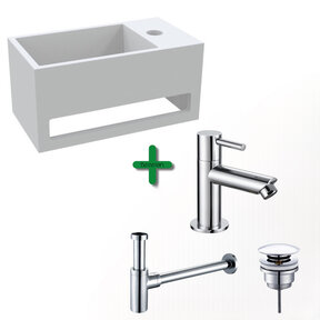 Aloni Fonteinset Bella Chroom Rechts Fontein met handdoekhouder Solid surface en Chroom Kraan