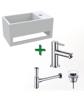 ALONI Aloni Fonteinset Bella Chroom Rechts Fontein met handdoekhouder Solid surface en Chroom Kraan