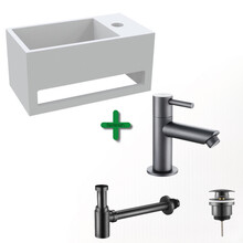 Aloni Fonteinset Bella Gun Metal Rechts Fontein met handdoekhouder Solid surface en Gun Metal Kraan