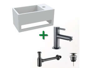 Aloni Fonteinset Bella Gun Metal Rechts Fontein met handdoekhouder Solid surface en Gun Metal Kraan
