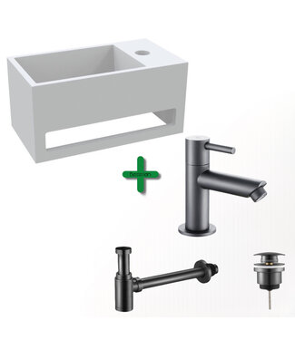 ALONI Aloni Fonteinset Bella Gun Metal Rechts Fontein met handdoekhouder Solid surface en Gun Metal Kraan