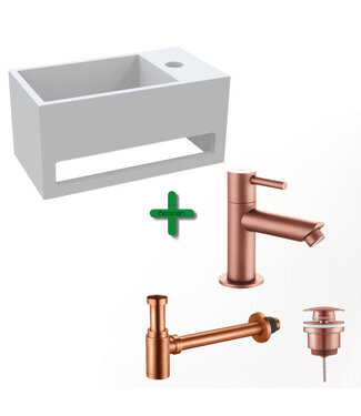 ALONI Aloni Fonteinset Bella Geborsteld Koper Rechts Fontein met handdoekhouder Solid surface en Geborsteld Koper Kraan