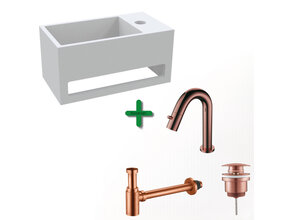 Aloni Fonteinset Mila Geborsteld Koper Rechts Fontein met handdoekhouder Solid surface