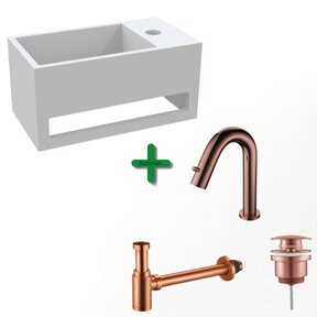 Aloni Fonteinset Mila Geborsteld Koper Rechts Fontein met handdoekhouder Solid surface