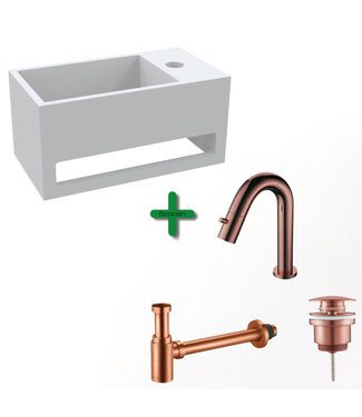 ALONI Aloni Fonteinset Mila Geborsteld Koper Rechts Fontein met handdoekhouder Solid surface