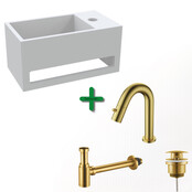 Aloni Fonteinset Mila Geborsteld Goud Rechts Fontein met handdoekhouder Solid surface