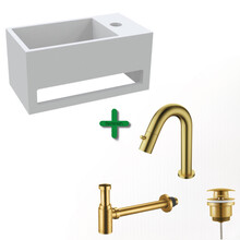 Aloni Fonteinset Mila Geborsteld Goud Rechts Fontein met handdoekhouder Solid surface