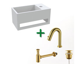 Aloni Fonteinset Mila Geborsteld Goud Rechts Fontein met handdoekhouder Solid surface