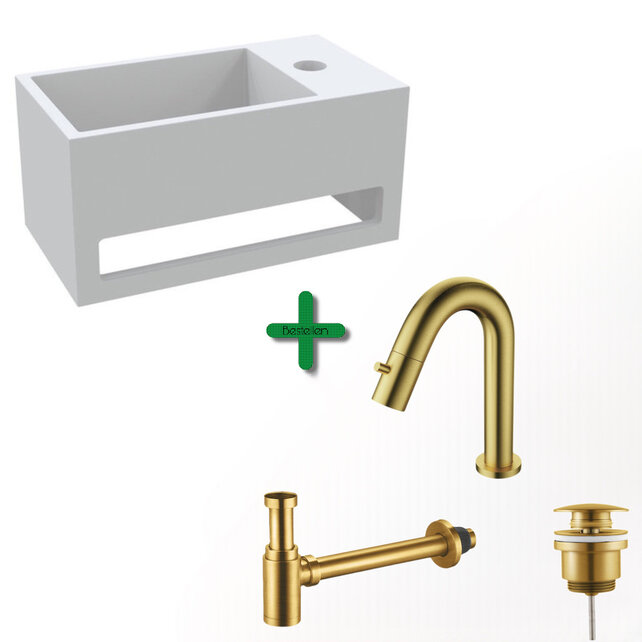 Aloni Fonteinset Mila Geborsteld Goud Rechts Fontein met handdoekhouder Solid surface