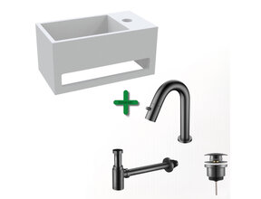 Aloni Fonteinset Mila Gun Metal Rechts Fontein met handdoekhouder Solid surface