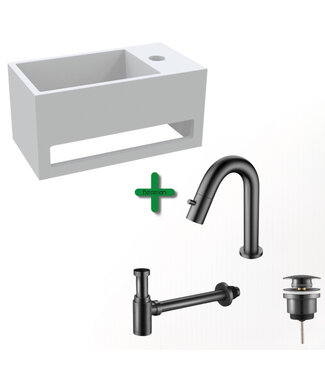 ALONI Aloni Fonteinset Mila Gun Metal Rechts Fontein met handdoekhouder Solid surface