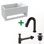 Aloni Fonteinset Mila Mat Zwart Rechts Fontein met handdoekhouder Solid surface