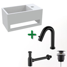 Aloni Fonteinset Mila Mat Zwart Rechts Fontein met handdoekhouder Solid surface