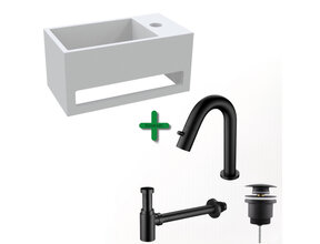 Aloni Fonteinset Mila Mat Zwart Rechts Fontein met handdoekhouder Solid surface